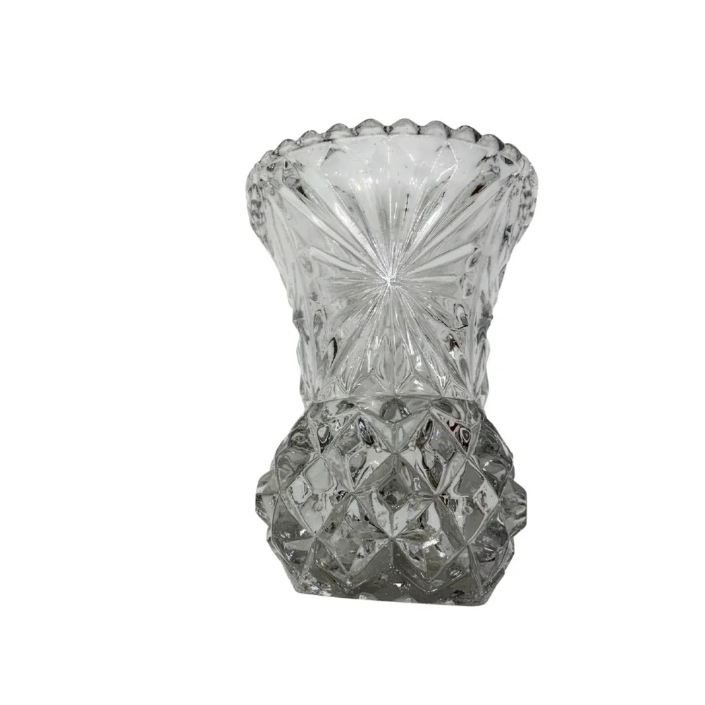 Vintage Clear Cut Crystal Glass Bud Vase‎ Pinwheel Diamond Starburst 5 Inch